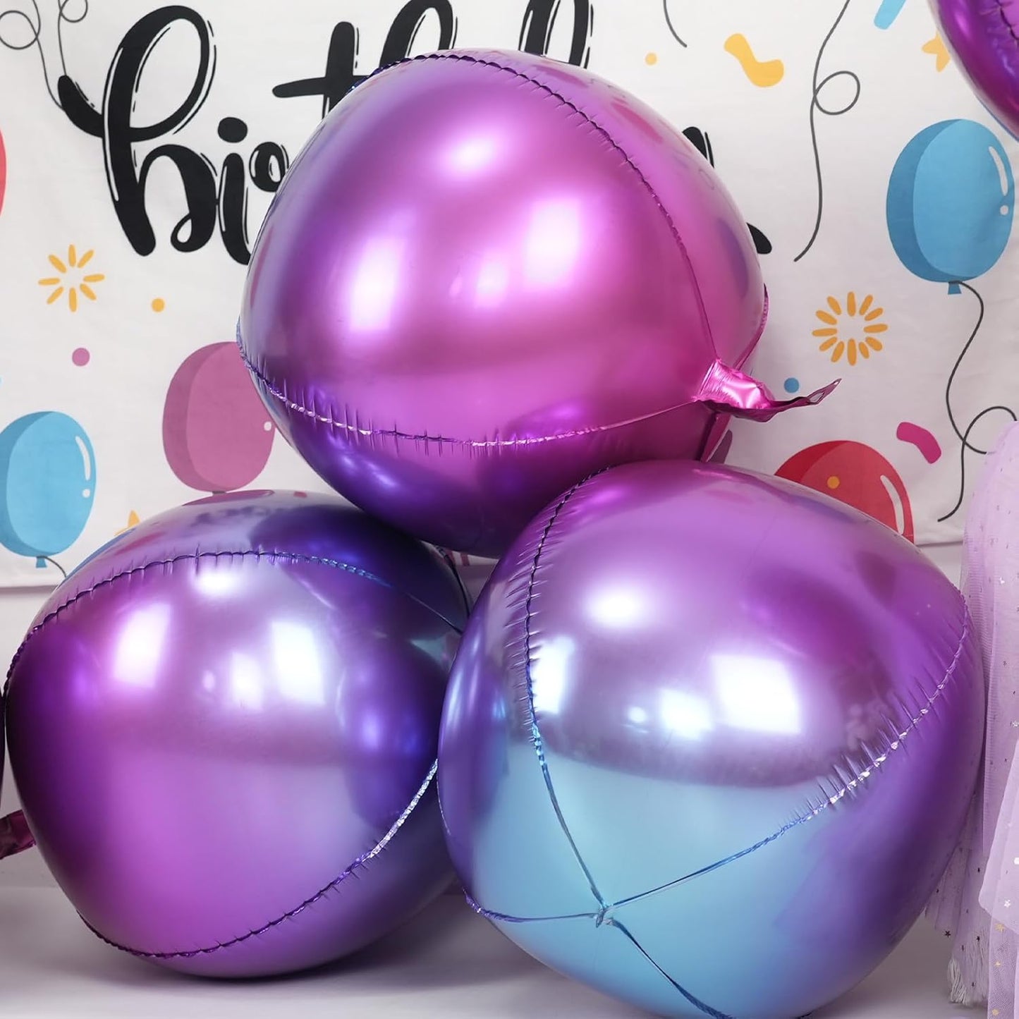 6Pcs Gradient Purple Round Foil Balloons, 22" Large Helium Ball Mylar Balloon, Metallic Purple Foil Balloon for Birthday Graduation Wedding Anniversary Bachelorette Disco Prom Party Decorations