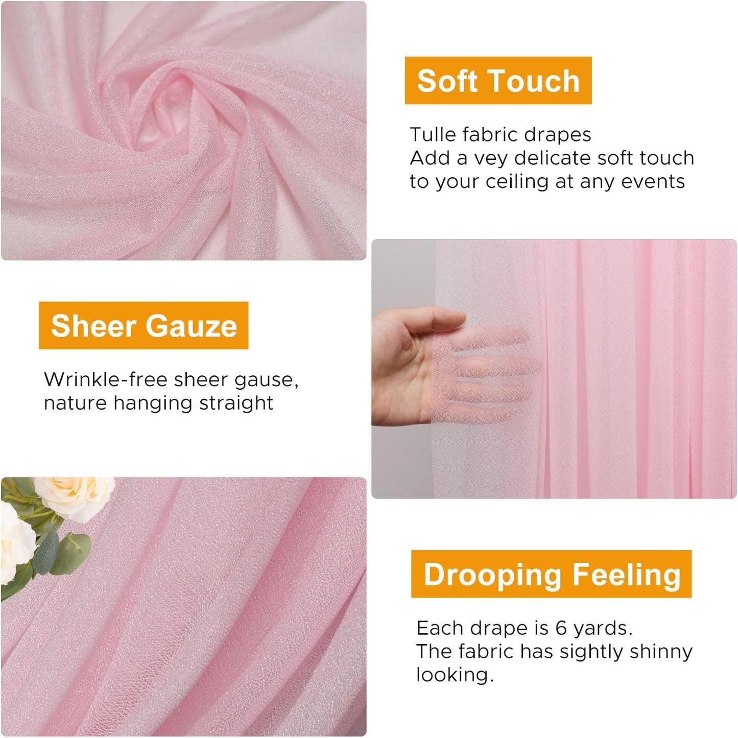 Wedding Arch Draping Fabric 2 Panels 28.7" x 20FT Blush Pink Sheer Chiffon Backdrop Drapes for Wedding Ceremony Birthday Party Bridal Shower Outdoor Decoration