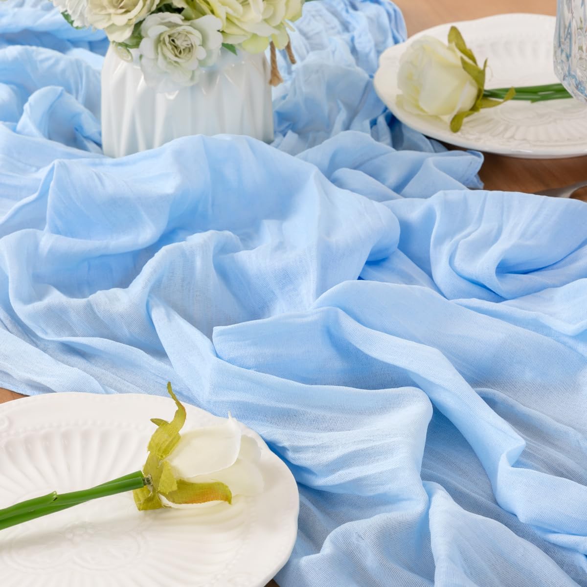 Light Blue Table Runner Cheesecloth Table Runners 4 Pack 14FT Baby Shower Decoration 160 Inches Fall Table Decor Dining Room Centerpiece Wedding Boho Baby Shower Birthday