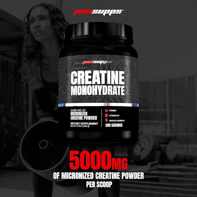 PROSUPPS Creatine Monohydrate Powder for Men & Women, Unflavored - 5000,mg of Micronized Creatine - Gym Workout Supplement for Muscle Gain & Recovery - Sugar-Free, Soy & Gluten-Free - 200 Servings