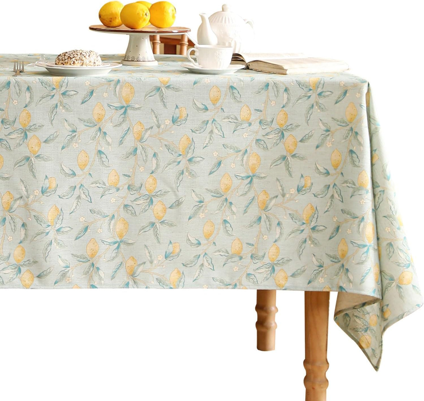 patdrea Designer Linen Green Square Tablecloth,Vintage Yellow Flowers Pattern Farmhouse Table Cloth,Home Table Cover Decor for Kitchen Dining Christmas,Thanksgiving,Party,67"x67"-Ania a