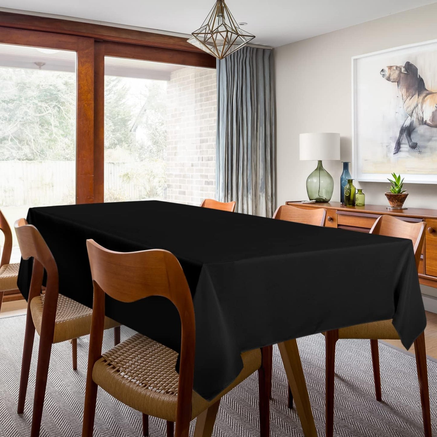 sancua 2 Pack Black Tablecloth 54 x 78 Inch, Rectangle 4 Feet Table Cloth - Stain and Wrinkle Resistant Washable Polyester Table Cover for Dining Tables, Buffet Parties and Camping