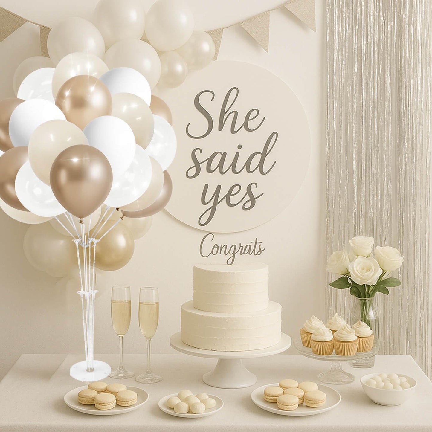 Champagne Gold and Ivory White Balloons Engagement Party Decorations- 34Pcs 12in Metallic Champagne Gold, White, Ivory, Clear Latex Baloons for Bridal Showers Wedding Birthday Party Supplies