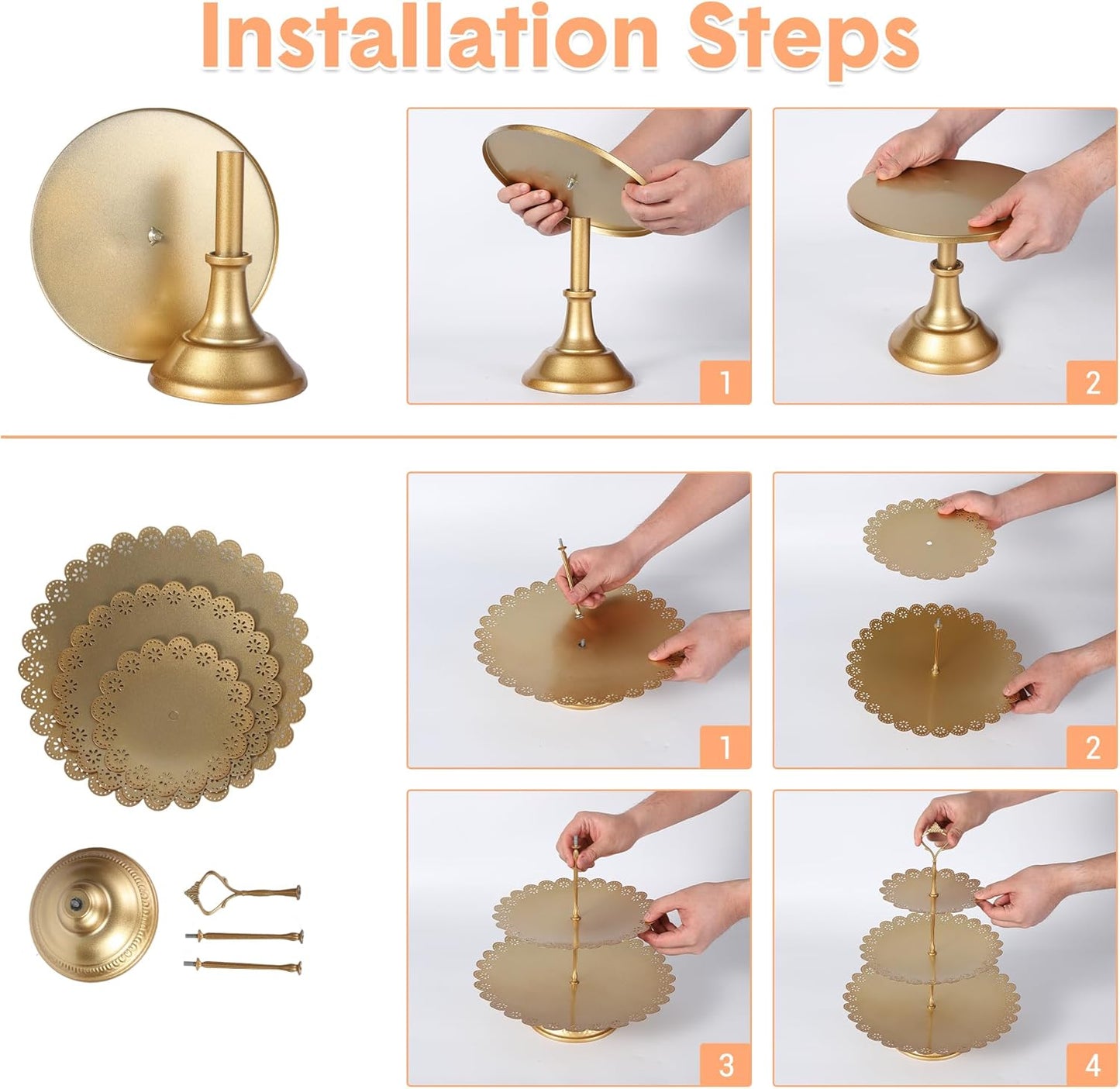 Garvee 7-Piece Gold Metal Cake Stand Set, Dessert Table Display Set with 3 Sizes Round Pedestal Stands, Tiered Cupcake Holder & Display Risers for Party, Wedding, Birthday, Baby Shower, Anniversary