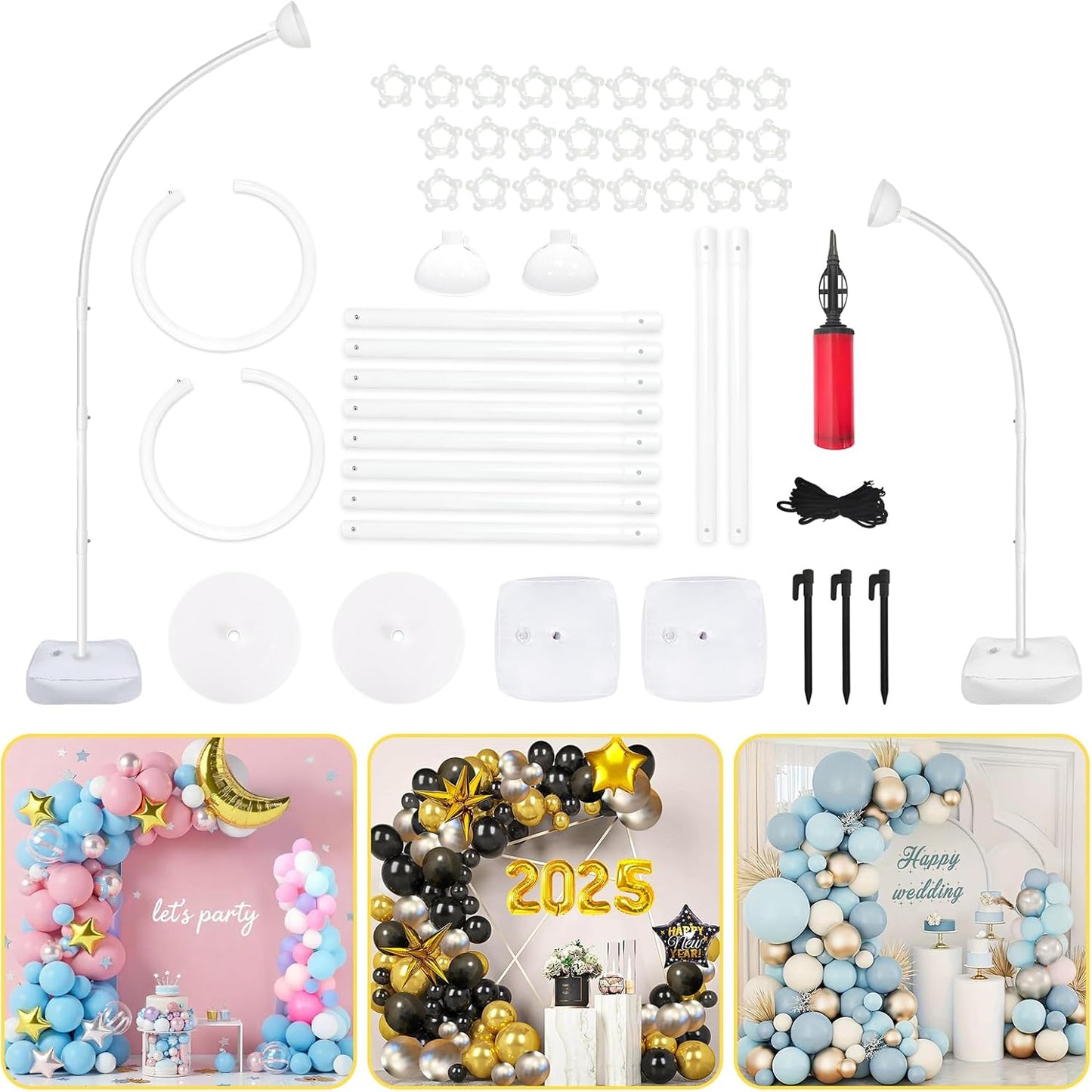 AerWo [Upgraded] Balloon Arch Kit 8.2FT & 6FT, Free Bending Top Half Balloon Arch Stand with Base, Floor Arch Backdrop Stand Frame for Lawn Yard Birthday Wedding Party Decorations