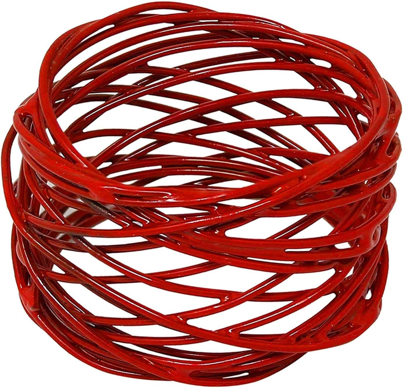 Handmade Round Red Mesh Napkin Rings Set of 12 Holder for Dinning Table Parties Everyday, Dia: 2 Inch