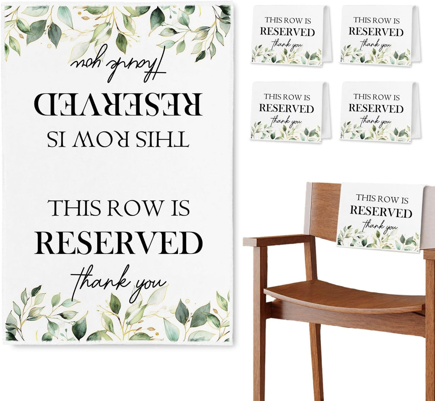 Reserved Seating Chair Signs, This Row Is Reserved Pew Cloths Seating Placeholder for Church Pews, Wedding Decorations for Reception Parties Celebrations Event Meetings (Green, 4 PCS)