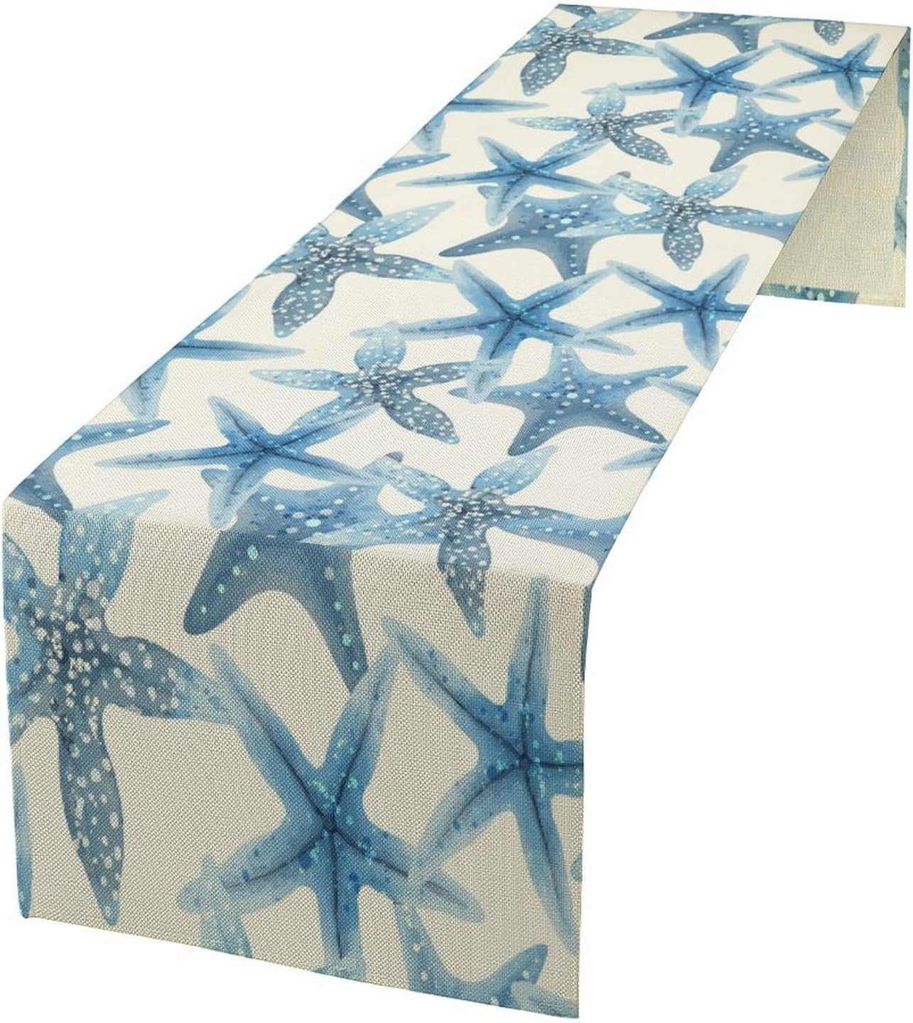 Starfish Plaid Table Flag Green Plaid and Marine Life Starfish Kitchen Table Flag Suitable for Birthday Party Restaurant Decoration Outdoor Picnic 13 * 60 Inch