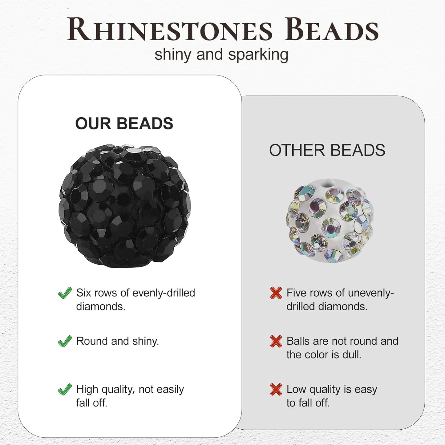 Novani 288pcs 10mm Round Rhinestone Beads for Jewelry Making, Clay Material, Black Color, Sparkle Disco Ball Effect, DIY Bracelet, Necklace, Earring, Christmas Decoration