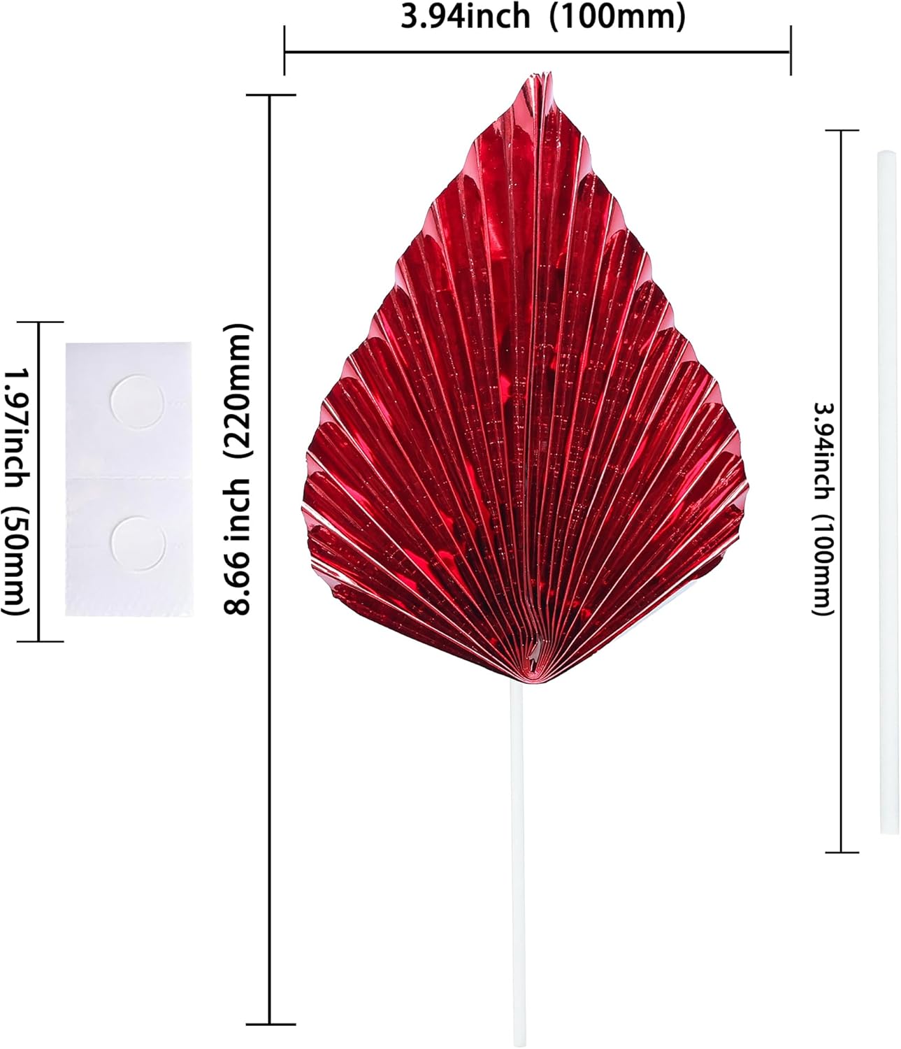 Ephlyn 6Pcs Paper Palm Leaves Fan Cake Toppers Palm Leaf Fan Cake Picks Craft DIY Fan Cupcake Toppers Palm Spear Leaves Cake Decorations for Baby Shower Wedding Birthday Party Supplies Bright Red