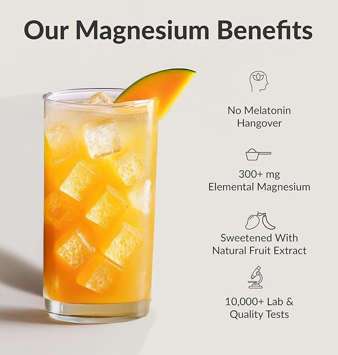 BIOptimizers Magnesium Breakthrough Drink - 8 Forms of Magnesium, Electrolytes, Sleep Health, Stress, Muscle Recovery, Heart Support | Glycinate, Citrate, Malate- Banana Mango