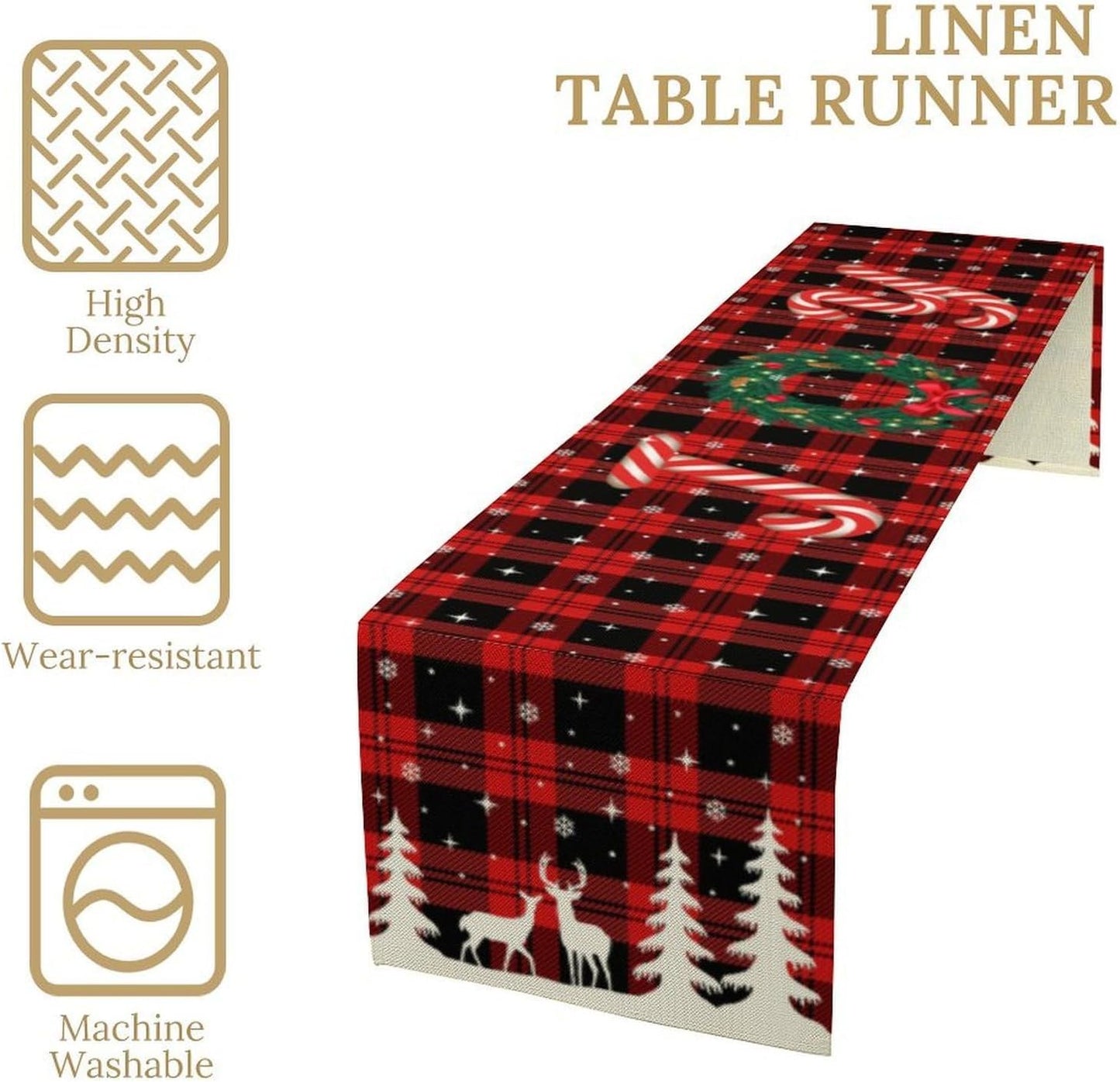 Christmas Table Runner, Red Winter Xmas Holiday Table Cloth Kitchen Dining Table Decoration for Home Party Decor 13x90 Inch