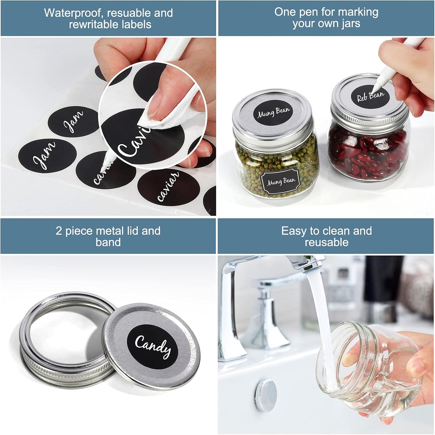 CycleMore 24 Pcs 8oz Clear Glass Mason Jars With Regular Silver Separable Lids, 250ml Round Spice Canning Jars for Honey, Jam, Herb, Wedding Favors, Kitchen Storage, DIY Souvenir