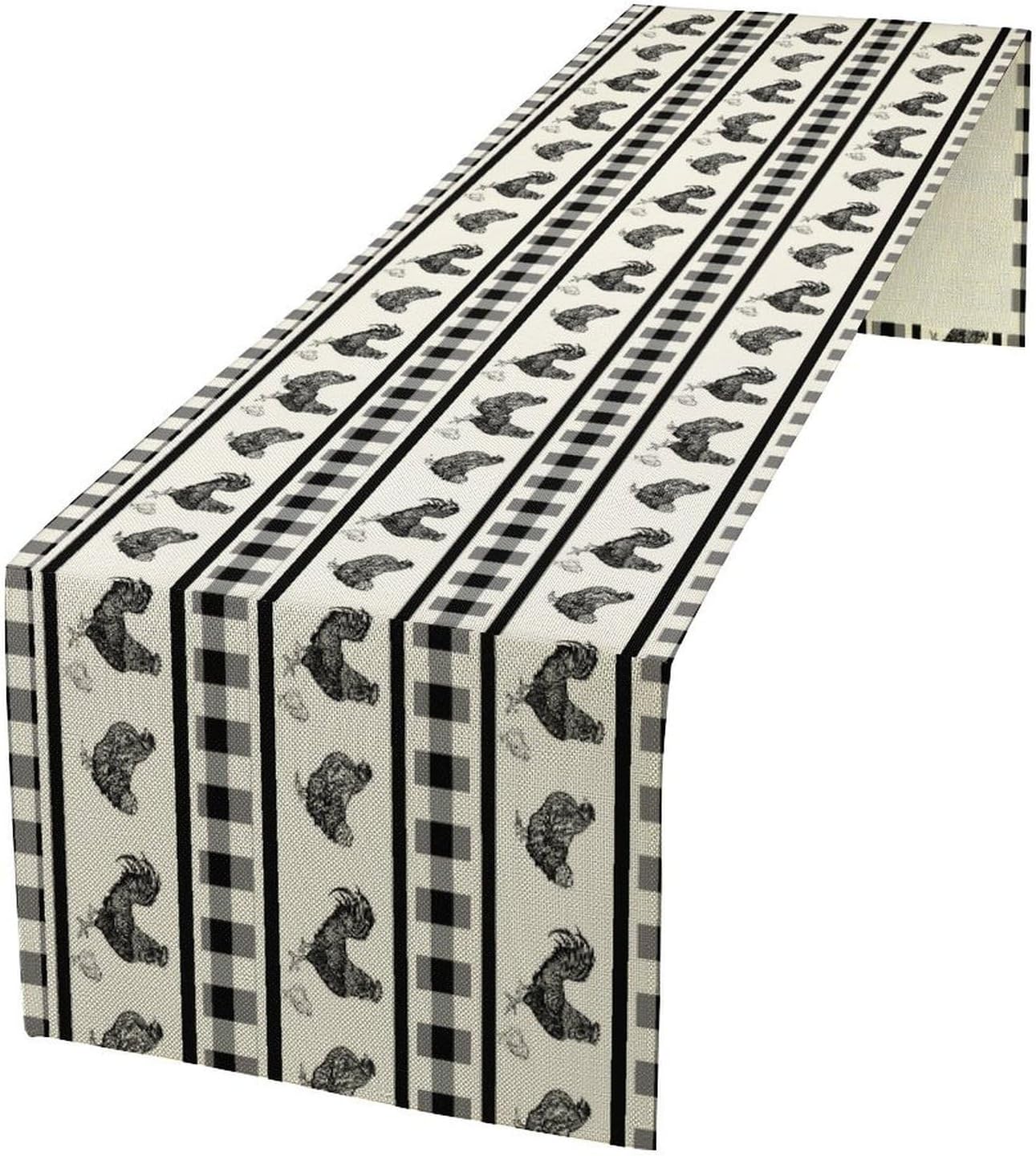 Rooster Table Runner,Farmhouse Animal Vintage Chicken Black White Plaid Check Tablecloth Burlap for Hotel Indoors Outdoor Dining Room Kitchen Home Decor,W13X L80 in