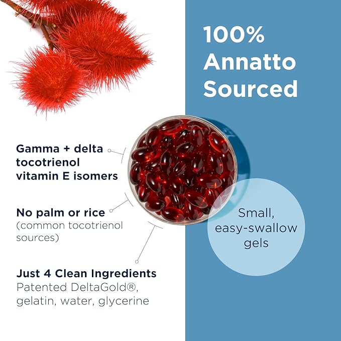 Designs for Health Annatto-E 150mg Tocotrienols - DeltaGold Vitamin E Complex Supplement with Delta + Gamma Tocotrienols - Cardiovascular, Healthy Aging + Antioxidant Support - Non-GMO (60 Softgels)