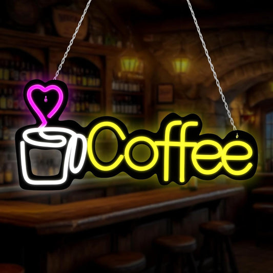 Coffee Neon Sign LED lights for Business,Dimmable 5V USB Powered for Wall Decor - LED Light Up Sign for Club Windows Glass Party-Restaurant Room Decoration Gift for Friends (15.1 * 7.1in)
