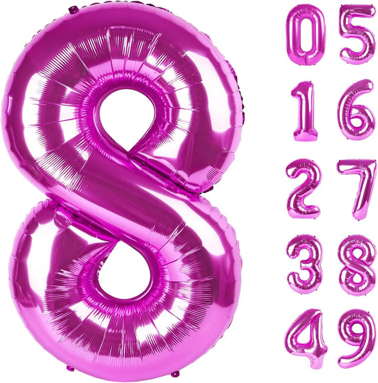 Rosy Purple Foil Number 8 Balloon 40 Inch, Helium Mylar Eight Number 8 18 28 38 48 58 80 88 Birthday Balloons, 8th Rosy Purple Women Men Wedding Anniversary, Graduations Party Supplies