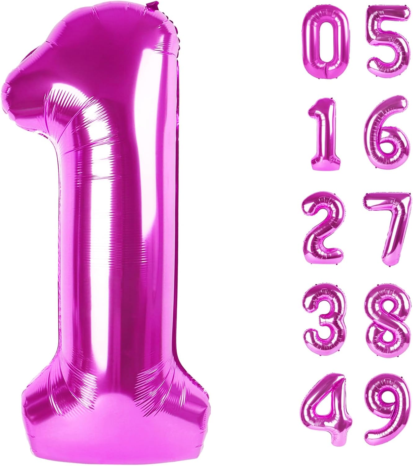 Rosy Purple Number 1 Balloon 40 inch, Number 1 Birthday Balloons for Boy Girl, Rosy Purple Foil One Balloon for 1st 10 11 12 16 18 Birthday Party, Anniversary Celebration Number Balloons Decorations