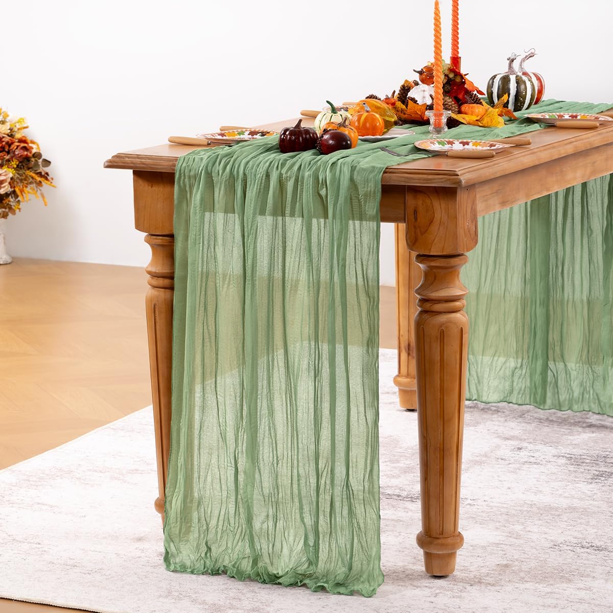 Sage Green Cheesecloth Table Runner 6 Pack Fall Table Runners Boho Gauze 120 Inches Sage Cheese Cloth Fall Table Decorations for Thanksgiving Wedding Bridal Baby Shower Tea Party