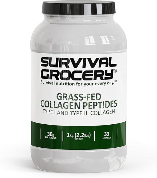 Survival Grocery® Collagen Peptides Powder – Grass Fed Hydrolyzed Collagen Protein Supplement, Types I & III, Unflavored, Gluten Free, Keto Friendly, Non-GMO, Dairy Free, 1kg, 1 Jug