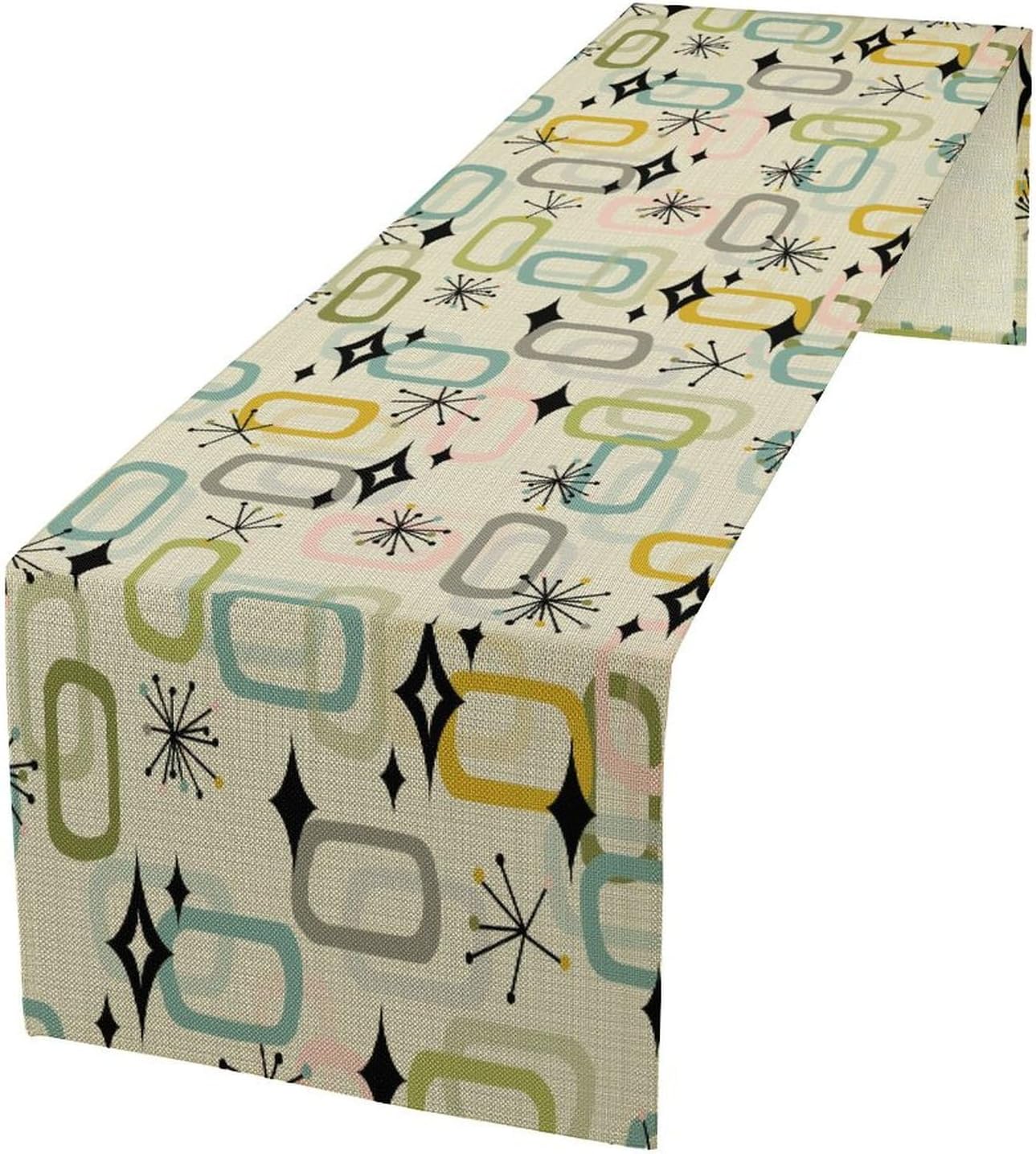 Mid Century Table Runner, Flag Retro Atomic Starburst 1950s Abstract Geometric Space Tabletop Decoration for Home Kitchen Restaurant Table Flag 13x60 Inch