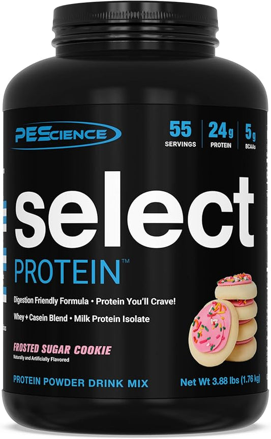 PEScience Select Protein Powder, Whey and Casein Blend, Clean Protein Powder for Women and Men, Low Calorie, Low Carb, Keto Friendly, Gluten Free, Frosted Sugar Cookie, 55 Servings