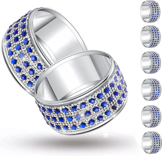 Rhinestone Napkin Ring Silver Diamond Napkin Rings Stainless Steel Blue Crystal Napkin Holder Set of 6 for Dinner,Wedding,Christmas Thanksgiving Holiday Party or Everyday Table Decoration