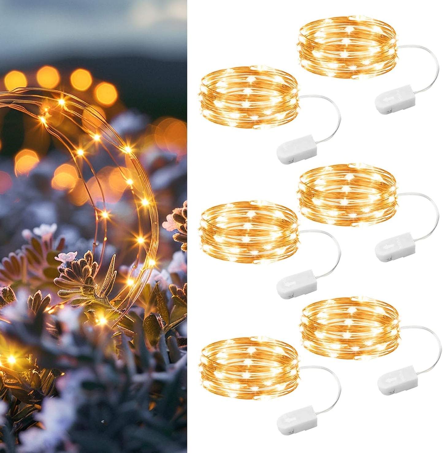 HXWEIYE 6 Pack Fairy Lights Battery Operated, 7ft 20LED Mini Firefly Starry Lights Mason Jar Lights for Indoor Outdoor Bottle Tree Party Wedding Halloween Thanksgiving(Warm White)
