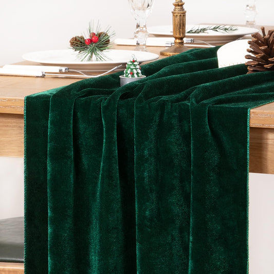 MLMC 2 Pack Emerald Green Velvet Table Runner 10ft Luxury Dark Green Velvet Fall Table Runner 20x120 Inches Glossy Wedding Table Runner for Bridal Shower Birthday Party Gathering Decor