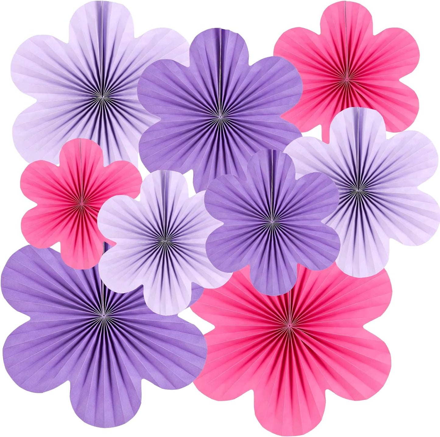 SUNBEAUTY Flower Party Decorations Paper Fans Classroom Decoration Paper Floral Backdrop Decor Paper Fans Decoration Hanging Paper Fans Purple Flower Wall Decor,Set of 9