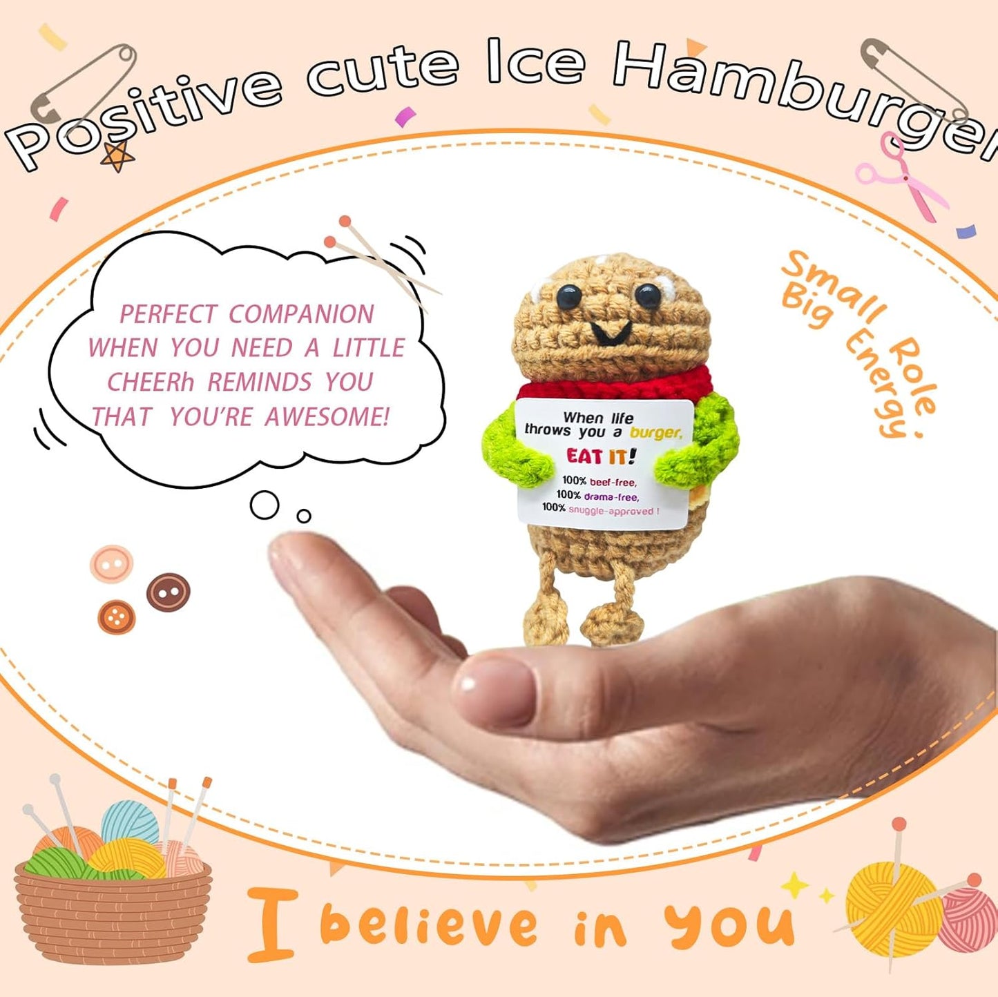 Funny Handmade Hamburger Gift-Unique Cute Presents for Women & Men,Emotional Cheer Support,Birthday Gifts for Her/Him,Friends,Coworkers,Family