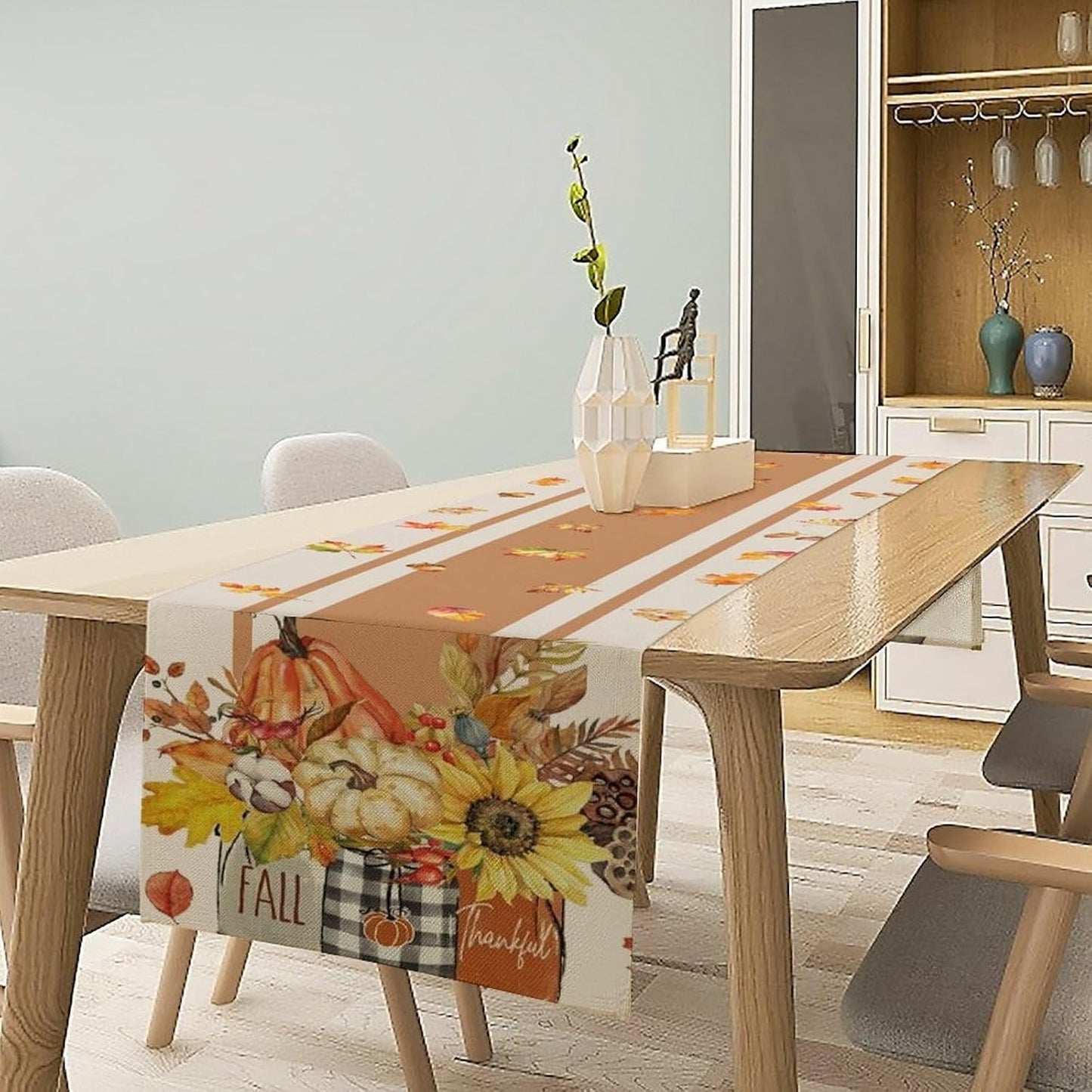 Autumn Table Runner,Thanksgiving Fall Pumpkin Leaves Floral Table Cloth for Kitchen Dining Table Decoration Home Party Decor 13x120 Inch