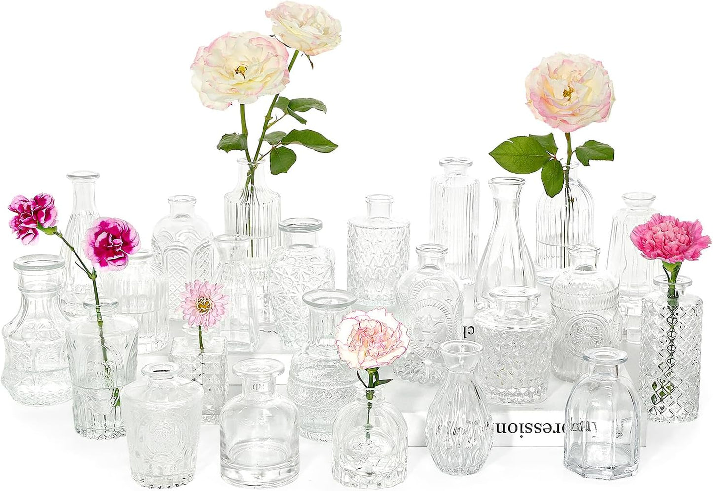 24pcs Glass Bud Vase Set, Small Clear Flower Vases for Centerpieces in Bulk, Mini Vintage Vase for Wedding, Home,Table Decoration