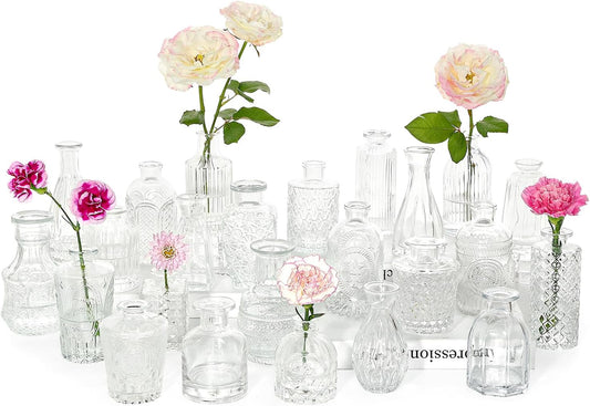 24pcs Glass Bud Vase Set, Small Clear Flower Vases for Centerpieces in Bulk, Mini Vintage Vase for Wedding, Home,Table Decoration