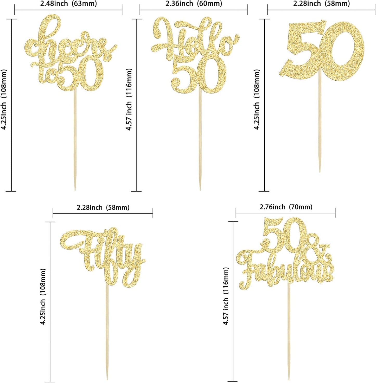 30Pcs Happy 50th Birthday Cupcake Toppers Gold Glitter Fifty Cheers to 50 Years Old Birthday Cupcake Picks for 50th Birthday Anniversary Party Cake Decorations Supplies