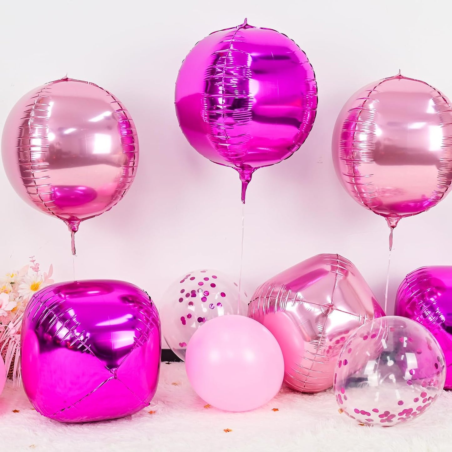 6Pcs Hot Pink and Pink Round Foil Balloons,Giant 4D Round Ball Balloons,22 Inch Metallic Pink Balloon for Birthday Wedding Graduation Prom Party Decorations