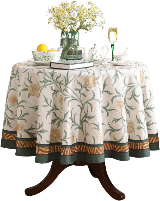 patdrea Designer Idyllic Linen Round Tablecloth,French Table Cloth with Floral Pattern,Provencal Decoration Tablecloths for Kitchen Dining,Christmas,Thanksgiving,Diameter 67"-Littledaisy