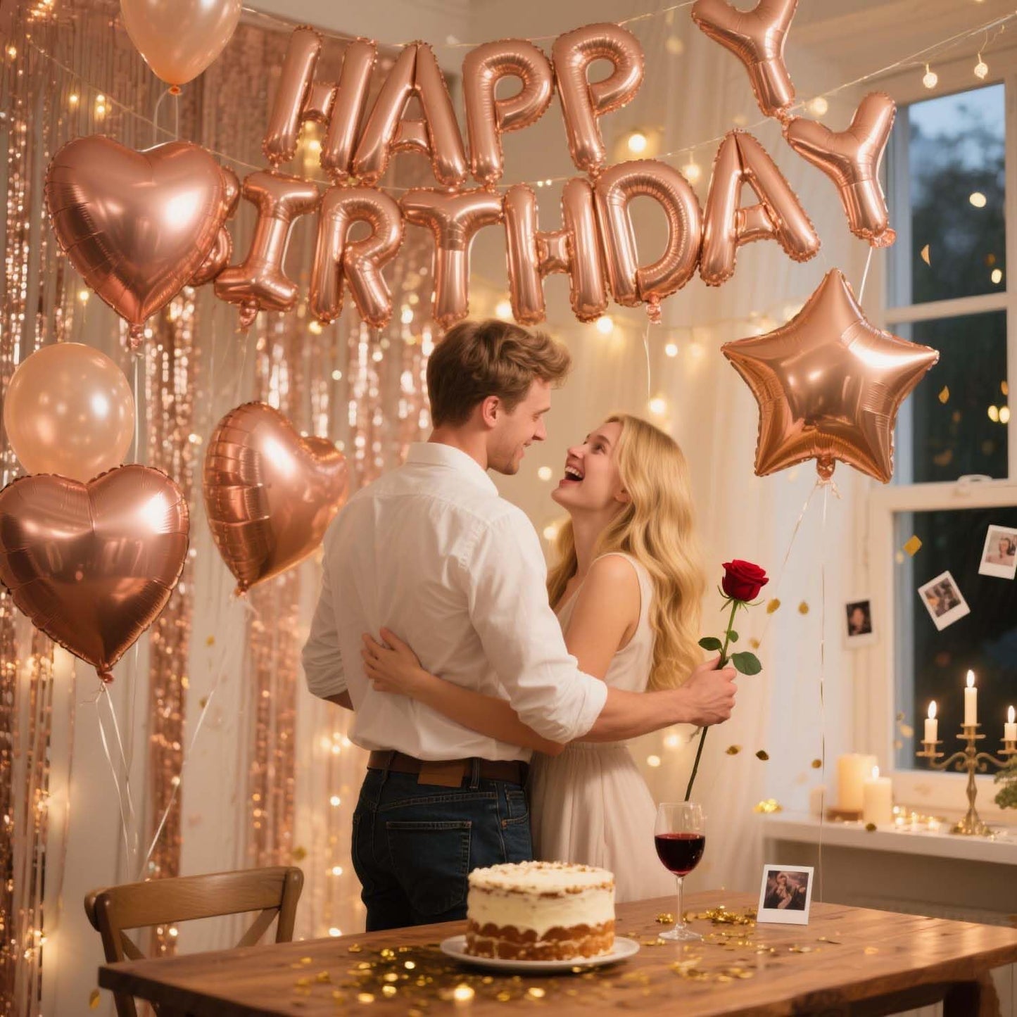 29 Pcs Rose Gold Birthday Party Decorations - Happy Birthday Balloons Banner, Heart & Star Foil Balloons, Confetti & Latex Balloons, Foil Fringe Curtains Party Supplies for Women, Girls