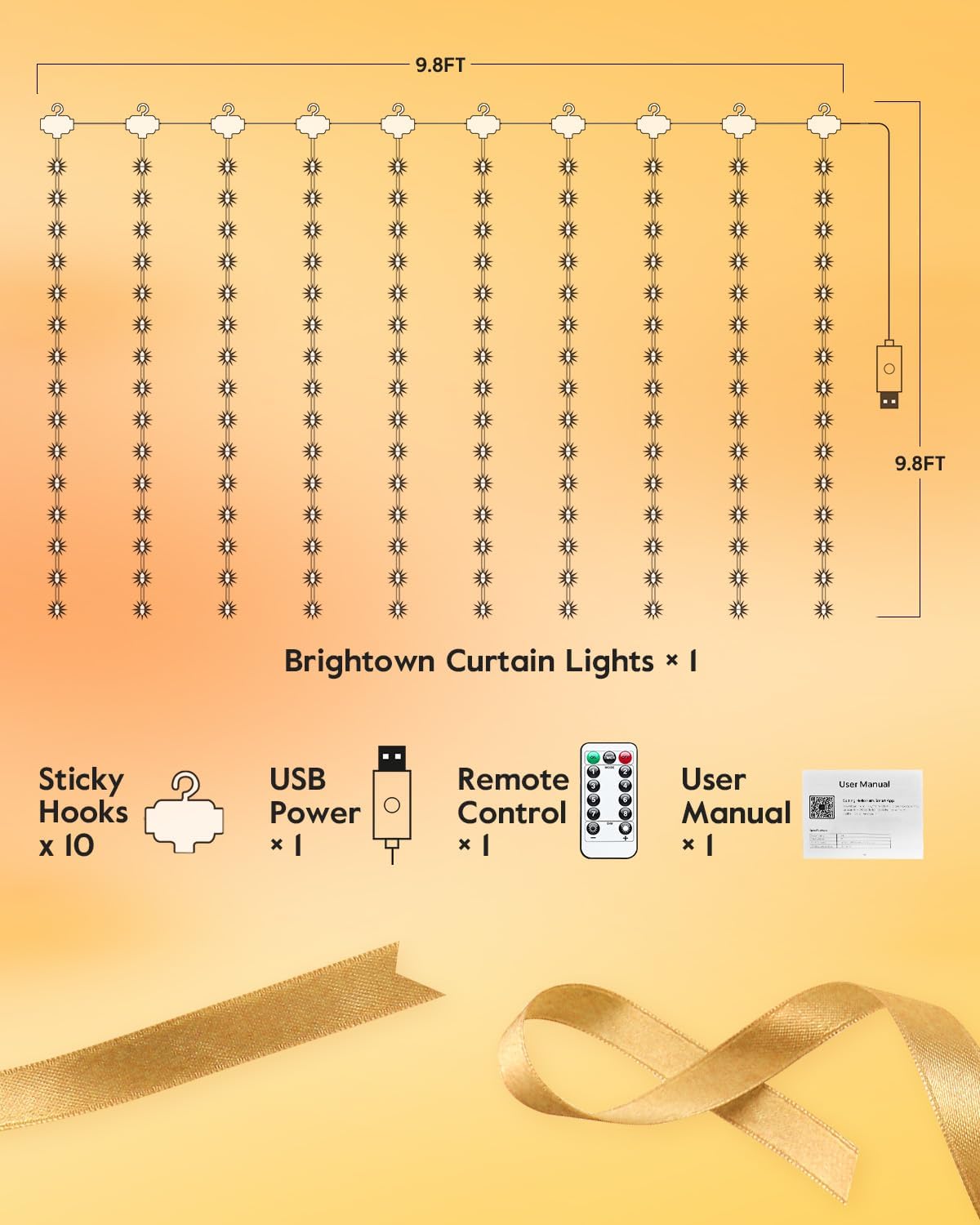 Brightown Smart Curtain Lights - 9.8ft 300 LED Window Smart String Light with APP and Remote, 8 Modes, USB Plug in, Waterproof Fairy Lights for Bedroom, Indoor, Weddings, Party, Christmas Decorations