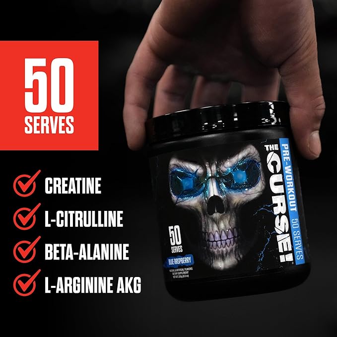 JNX SPORTS The Curse! Pre Workout Powder for Men & Women, Caffeine, Beta-Alanine, Creatine, L-Citrulline, 50 Servings, Pineapple Flavor – Boost Energy, Strength & Focus