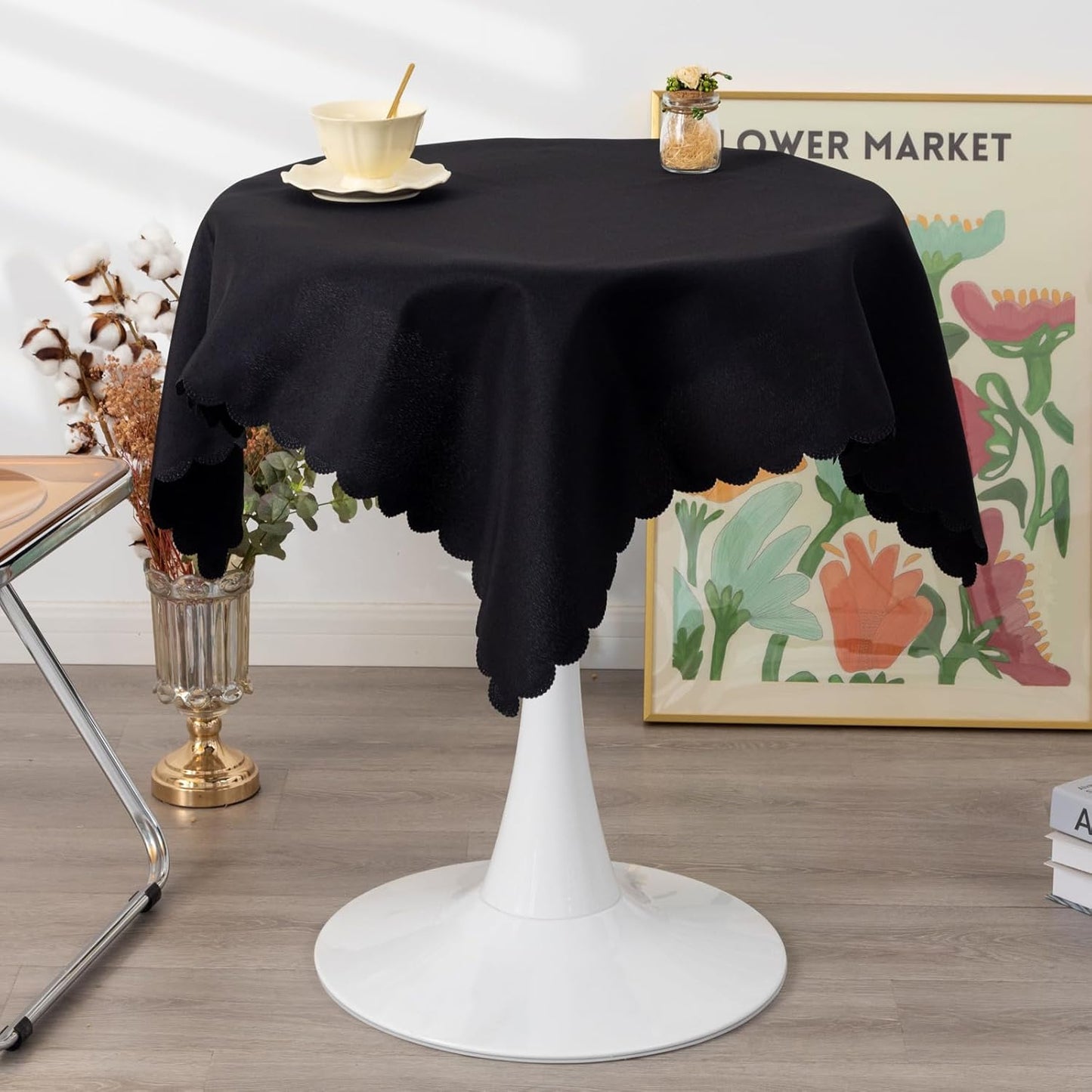 Square Black Tablecloth 43 x 43 Inch Polyester Fabric Washable Table Cloth Decorative Wrinkle Resistant Solid Color Table Cover for Kitchen Dinning Party Wedding Camping