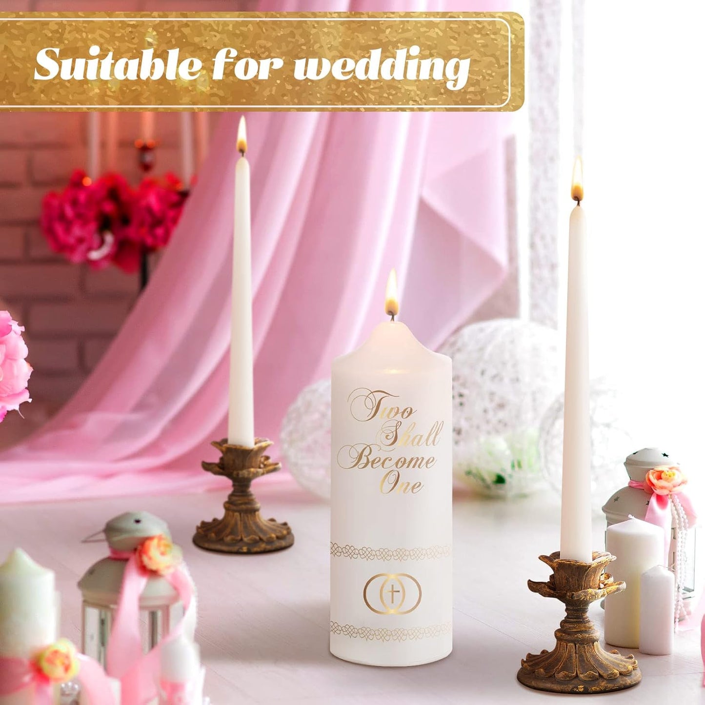 Frienda Unity Candles for Wedding Ceremony Set Wedding Unity Taper Candles Catholic Religious Ceremony Accessories(Cross)