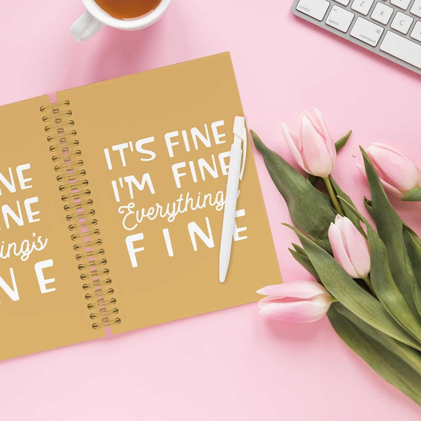 XPH Funny Yellow Spiral Notebook, It's Fine I'm Everything Is Fine Journaling Notebooks for Women Men, Humorous Hardcover Journals for Office 160 Pages 5.5 x 8.3 Inch, Sarcastic Gifts for Coworkers