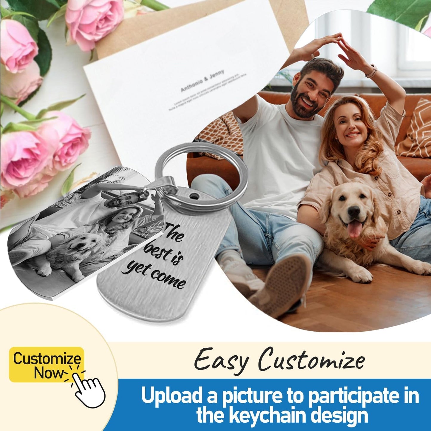 Custom Keychain with Picture, Personalized Keychain with Engraved Photo/Text, Gifts for Family and Friends