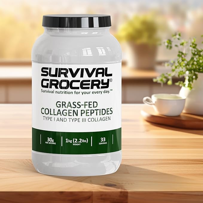 Survival Grocery® Collagen Peptides Powder – Grass Fed Hydrolyzed Collagen Protein Supplement, Types I & III, Unflavored, Gluten Free, Keto Friendly, Non-GMO, Dairy Free, 4kg, 4 Jugs