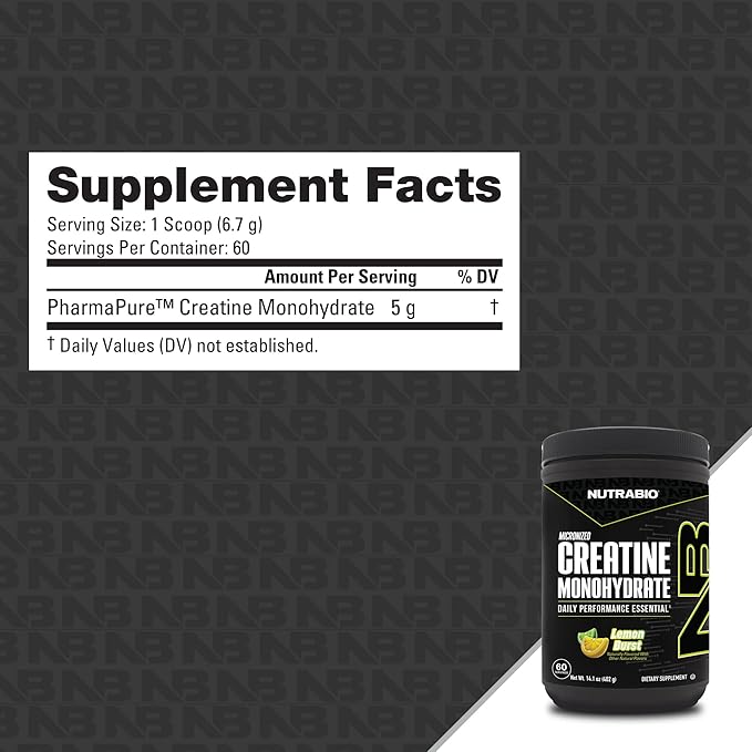 NutraBio Pure Micronized Creatine Monohydrate Powder Supplement, Lemon Burst, (300 g) - Supports Bulk Muscle Energy, Recovery, and Strength - HPLC Tested Creatine Powder Supplement for Men and Women