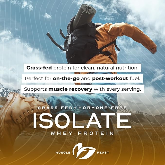 Muscle Feast Grass-Fed Whey Protein Isolate, All Natural Hormone Free Pasture Raised, Whey Isolate Protein Powder for Men and Women, Clean, Non-GMO & Gluten-Free Isolate Protein - Unflavored, 2lb