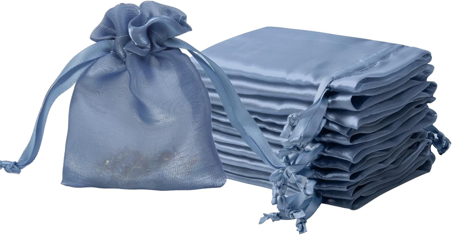 20 Pcs Dark Blue Small Organza Bags 3X4 inch for Wedding Favors with Drawstring, Mini Mesh Gift Bags Jewelry Pouch for Candy Bridal Shower Party Favor Baby Shower Christmas