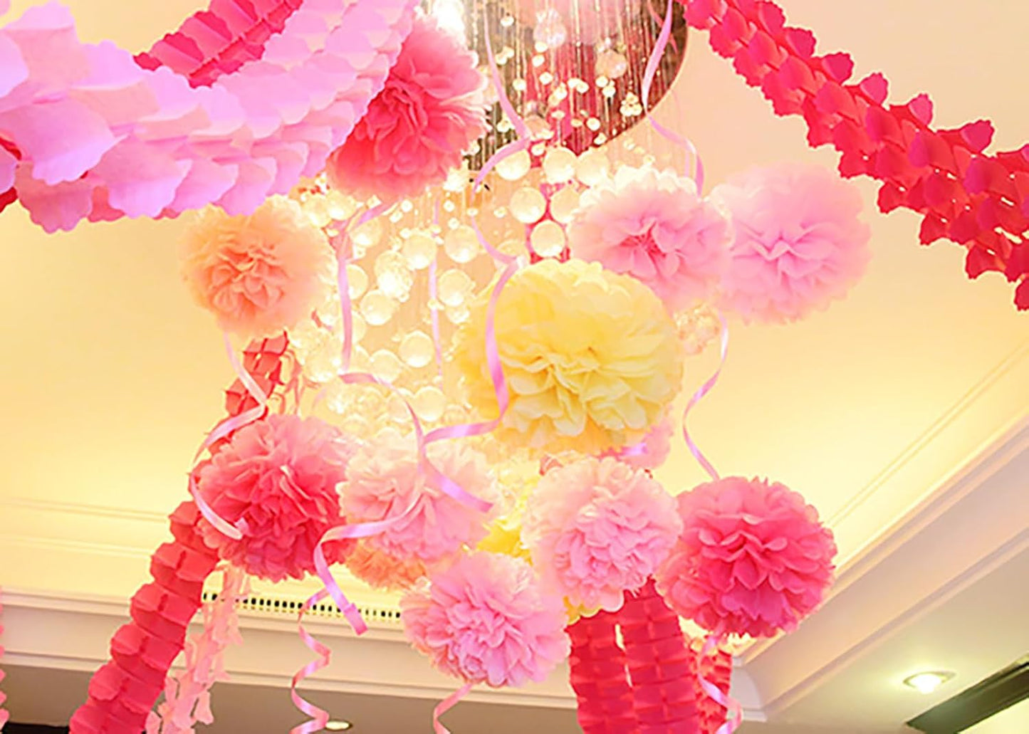 ZOOYOO Sage Green and Pink Cream Party Decoration - Green and Peach Tissue Paper Pom Poms for Bridal Shower, Birthday, Anniversary - 12PCS