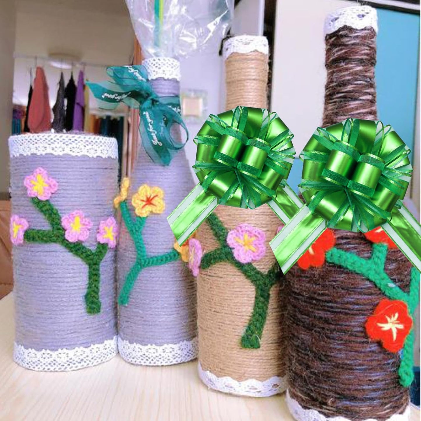 7 Pieces Large Pull Bows, 6 inche, Big Bow for Gift Wrapping, Christmas Party Birthday Gift, Wedding Baskets,Valentine's Day Gift Decorations, Flower Decoration (Green)